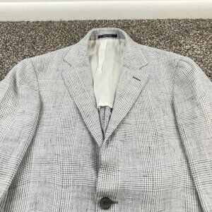 SuitSupply Sport Coat Blazer 36S Solbiati 100% Linen Glen Plaid Gray